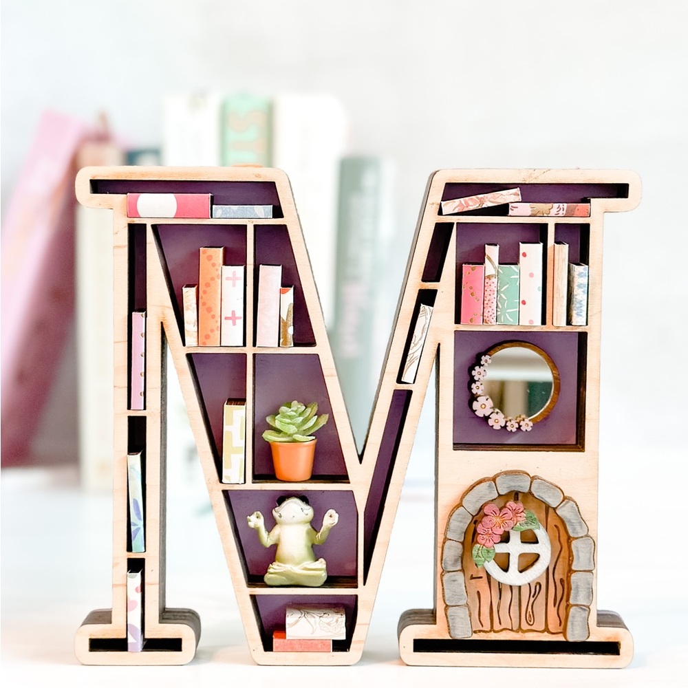 Mini Bookshelf, 3-D Wood Mini Bookshelf, Letter Bookshelf, Book Lover, Letter M